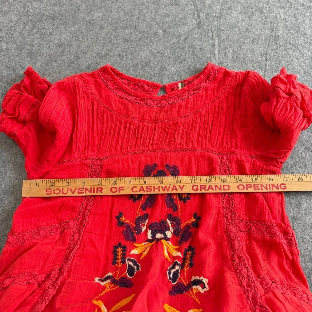 Free People Red Floral Perfectly Victorian Mini Dress Women's Size Small